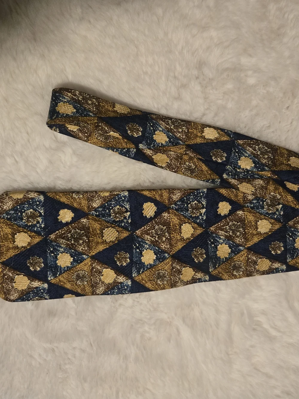 Ermenegildo Zegna Navy and Gold Geometric Silk Tie